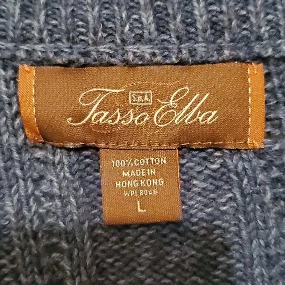 Tasso Elba Men’s 1/4 Zip Sweater 100% Cotton Ribbed Blue Pullover | Large